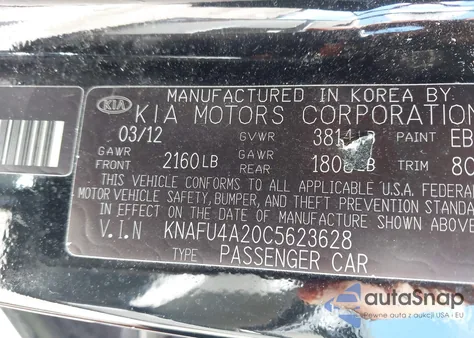 2012 Kia Forte Ex z USA, uszkodzony, nr VIN KNAFU4A20C5623628